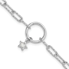 Sterling Silver Rhodium-plated D/C CZ Star 7in w/1in ext. Bracelet