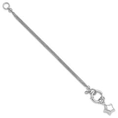 Sterling Silver Rhod-plated Polished Puffed Star Dangle 6.5in Bracelet