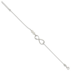 Sterling Silver Polished Simulated Pearls and Infinity with 1in ext Bracele