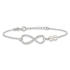 Sterling Silver Polished Simulated Pearls and Infinity with 1in ext Bracele