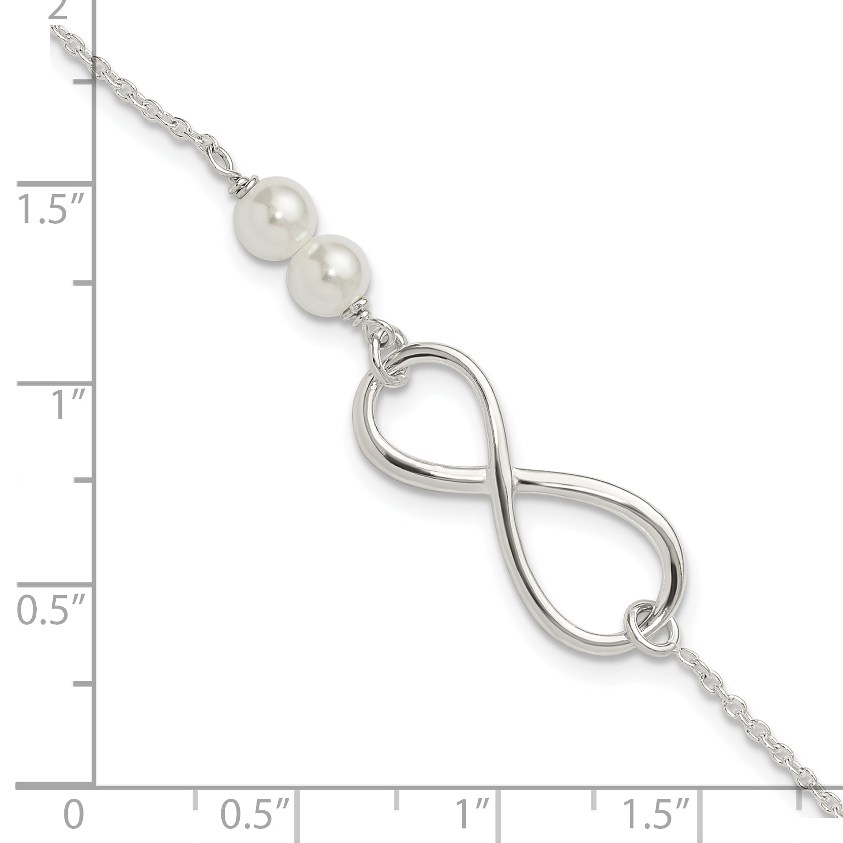 Sterling Silver Polished Simulated Pearls and Infinity with 1in ext Bracele