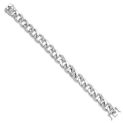 Sterling Silver Rhodium-plated 12mm Skull Curb Link 8.25in Bracelet