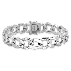 Sterling Silver Rhodium-plated 12mm Skull Curb Link 8.25in Bracelet