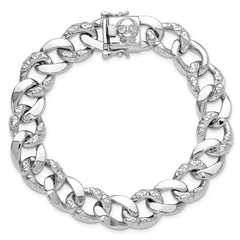 Sterling Silver Rhodium-plated 12mm Skull Curb Link 8.25in Bracelet