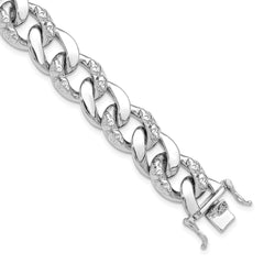 Sterling Silver Rhodium-plated 12mm Skull Curb Link 8.25in Bracelet