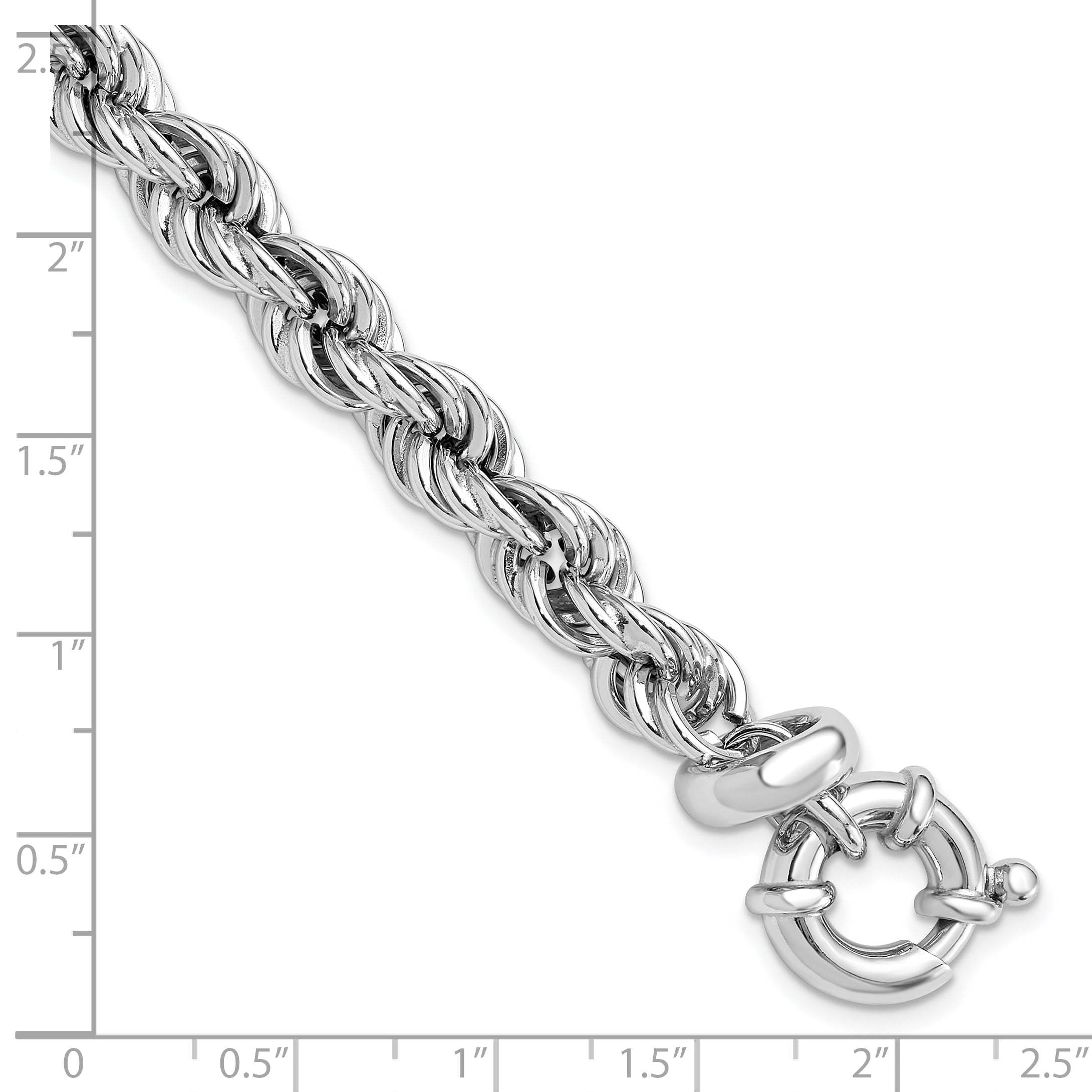 Sterling Silver Rhodium-plated Hollow Rope 7in w/.5in Ext. Bracelet