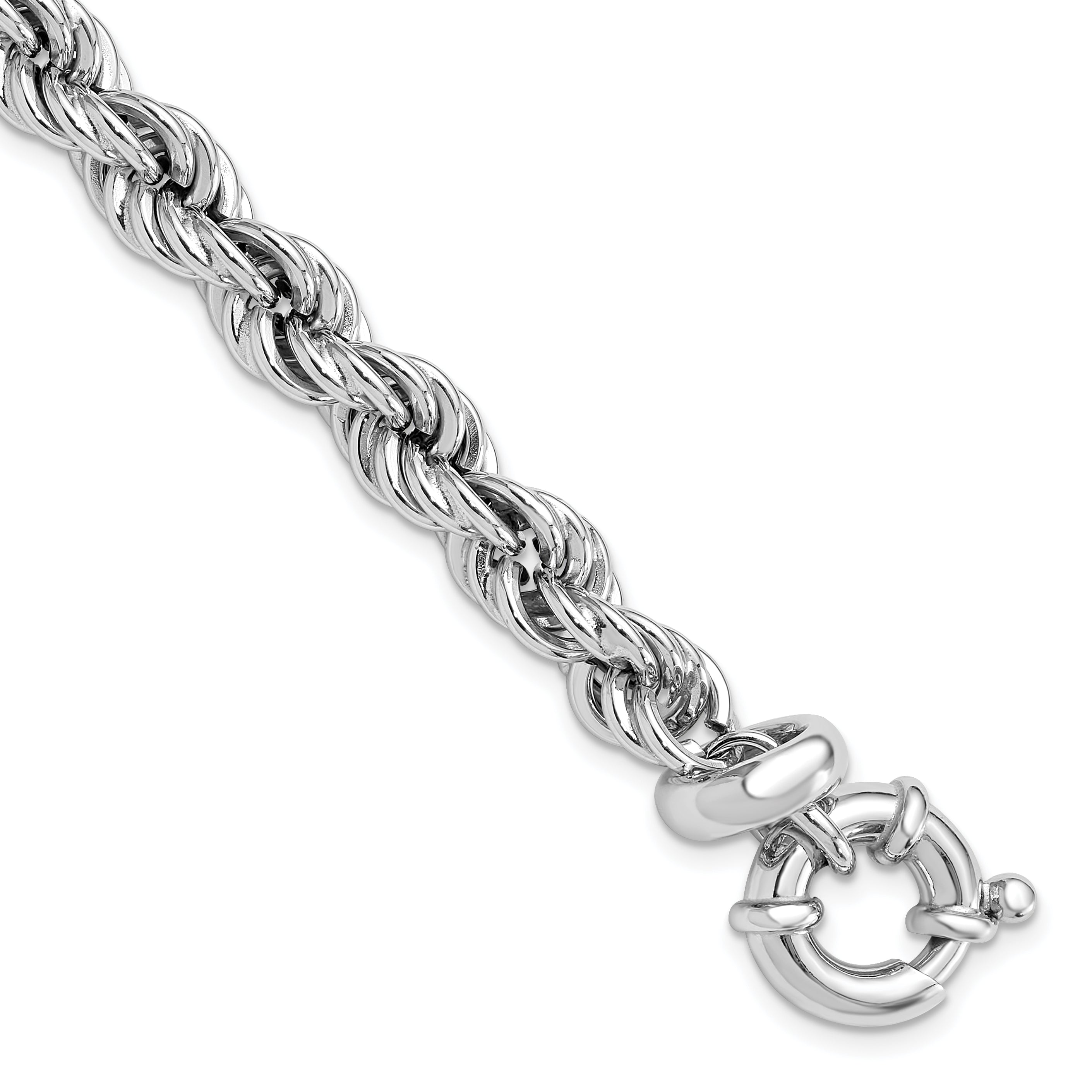 Sterling Silver Rhodium-plated Hollow Rope 7in w/.5in Ext. Bracelet