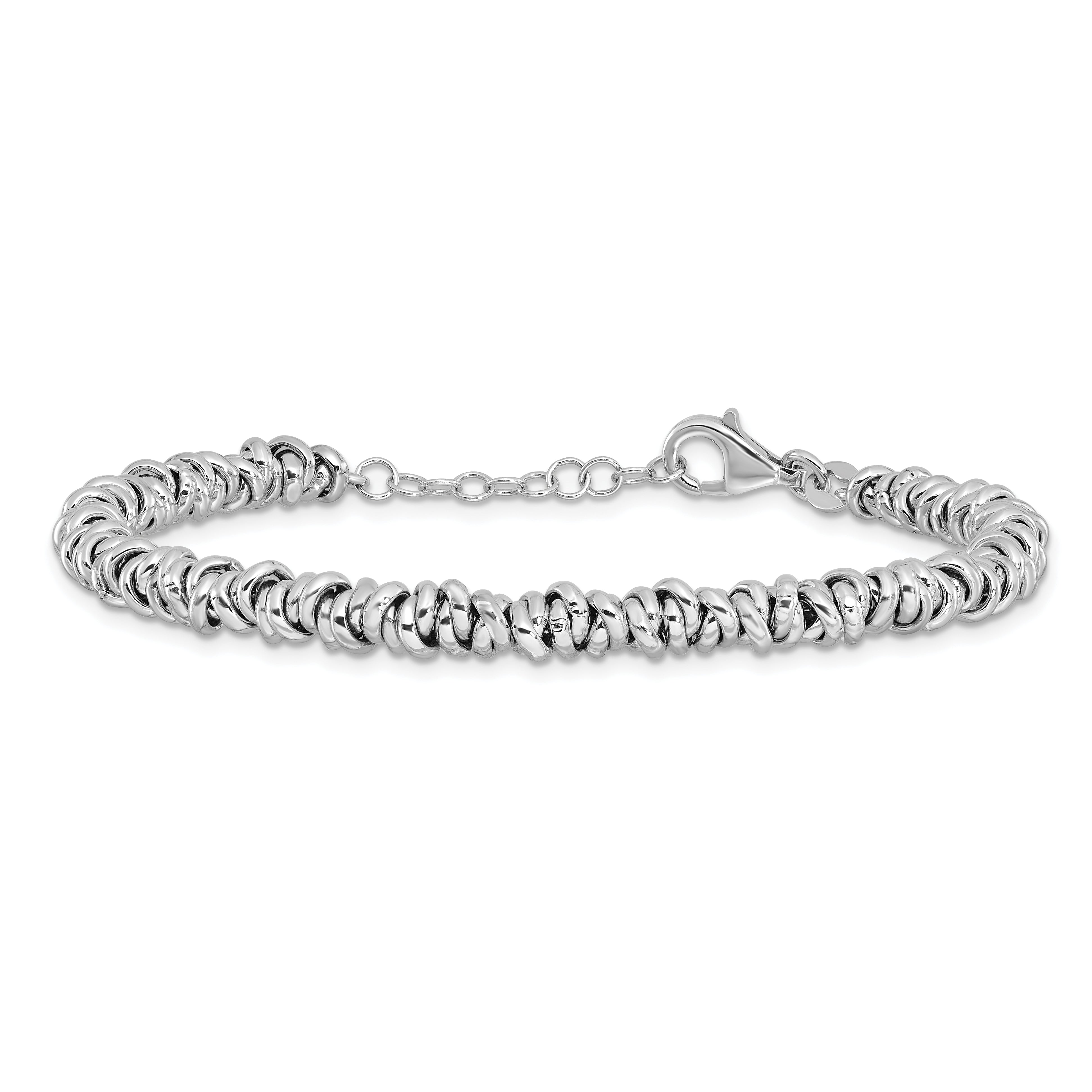 Sterling Silver Rhodium-plated 7in w/1in Ext Bracelet