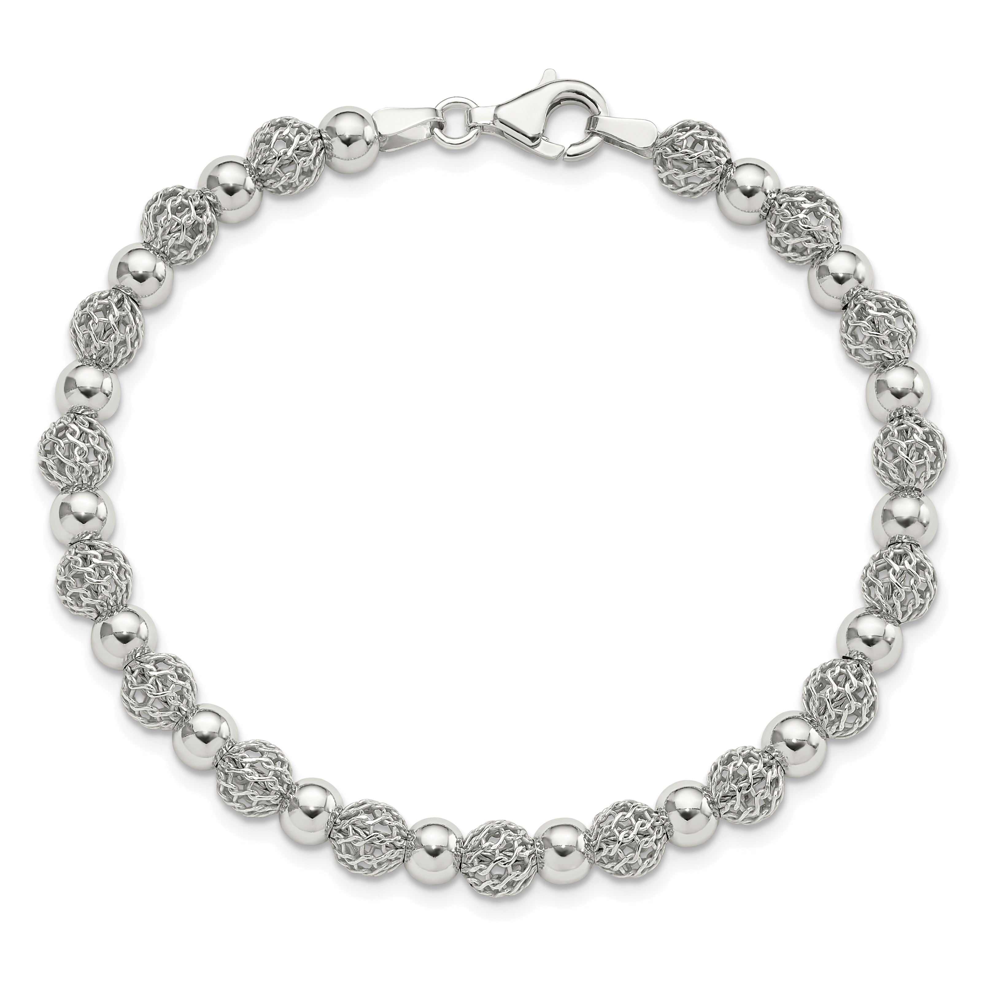 Sterling Silver Rhodium-plated Polished Beaded 7.5in Bracelet