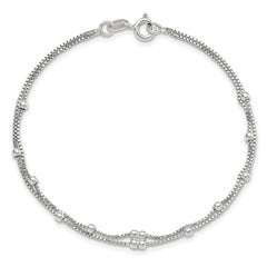 Sterling Silver Rhodium-plated Polished Beaded 2 Strand 7.5in Bracelet