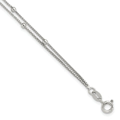 Sterling Silver Rhodium-plated Polished Beaded 2 Strand 7.5in Bracelet