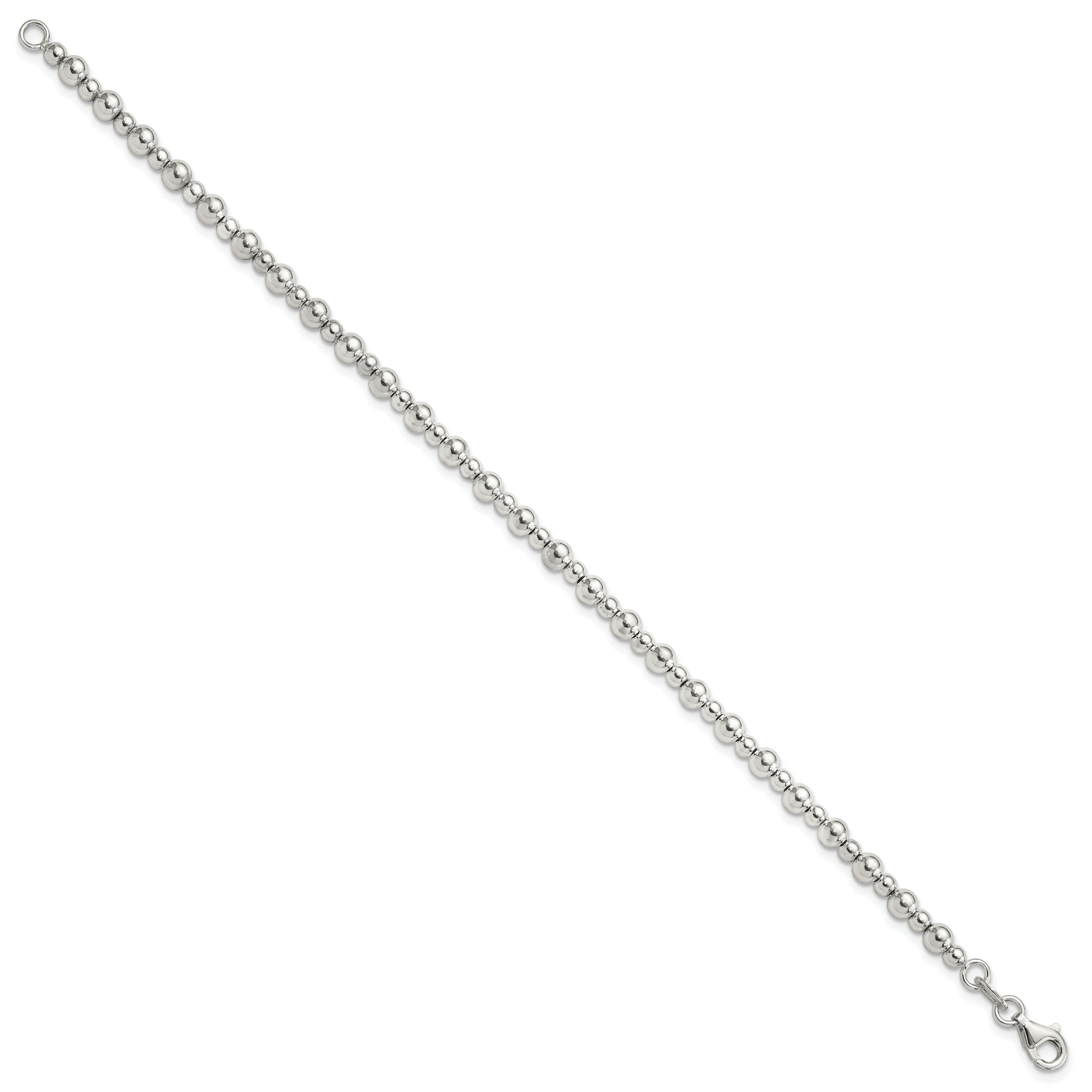 Sterling Silver Rhodium-plated Beaded 7.5in Bracelet