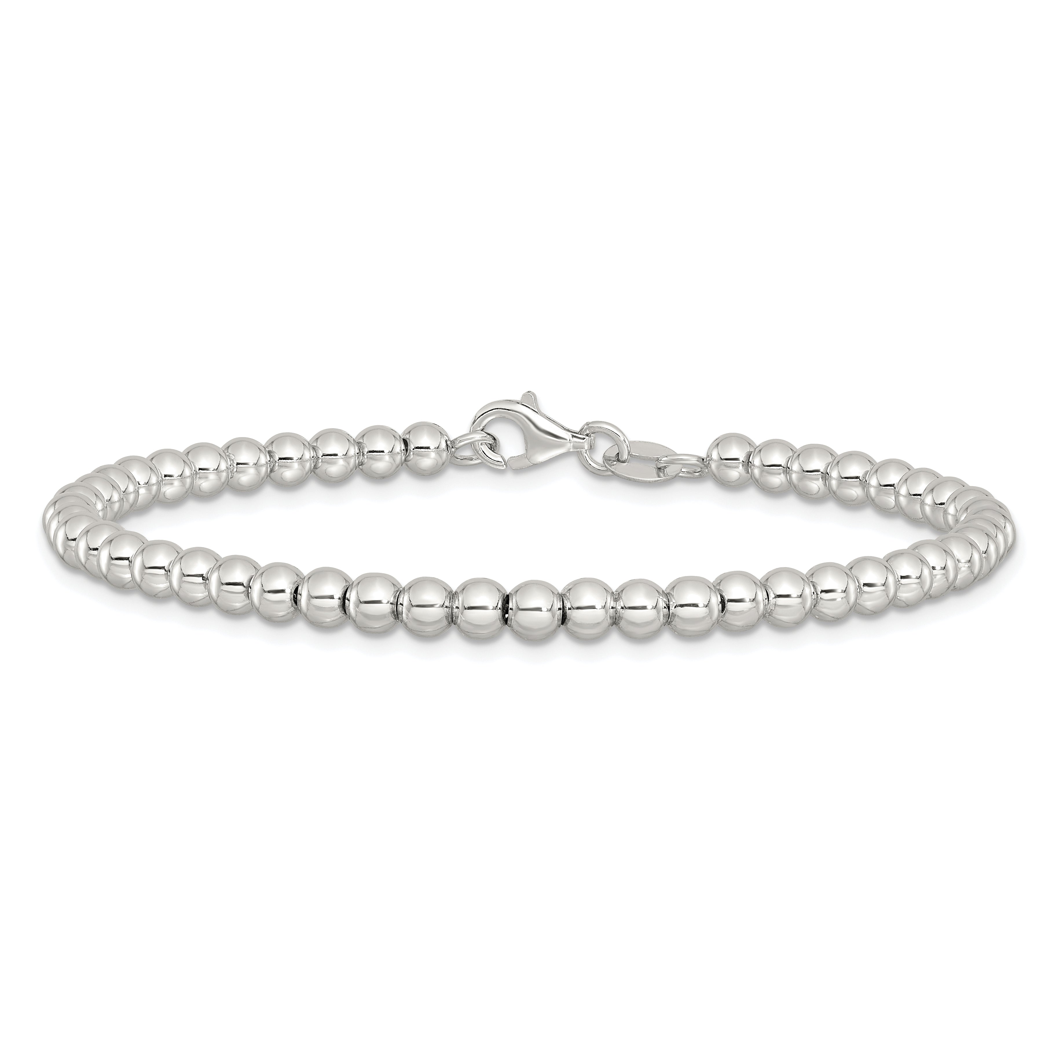 Sterling Silver Rhodium-plated 4mm Beaded 7.5in Bracelet