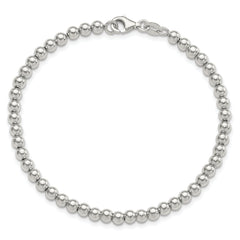 Sterling Silver Rhodium-plated 4mm Beaded 7.5in Bracelet