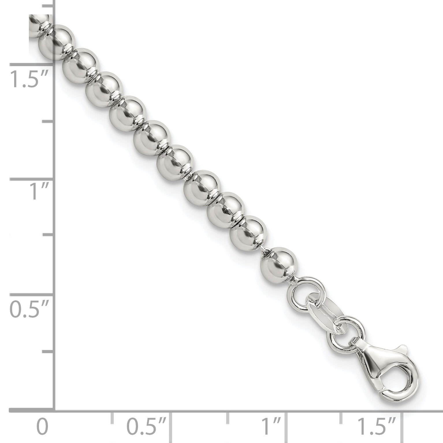 Sterling Silver Rhodium-plated 4mm Beaded 7.5in Bracelet