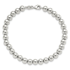 Sterling Silver Rhodium-plated 6mm Beaded 7.5in Bracelet