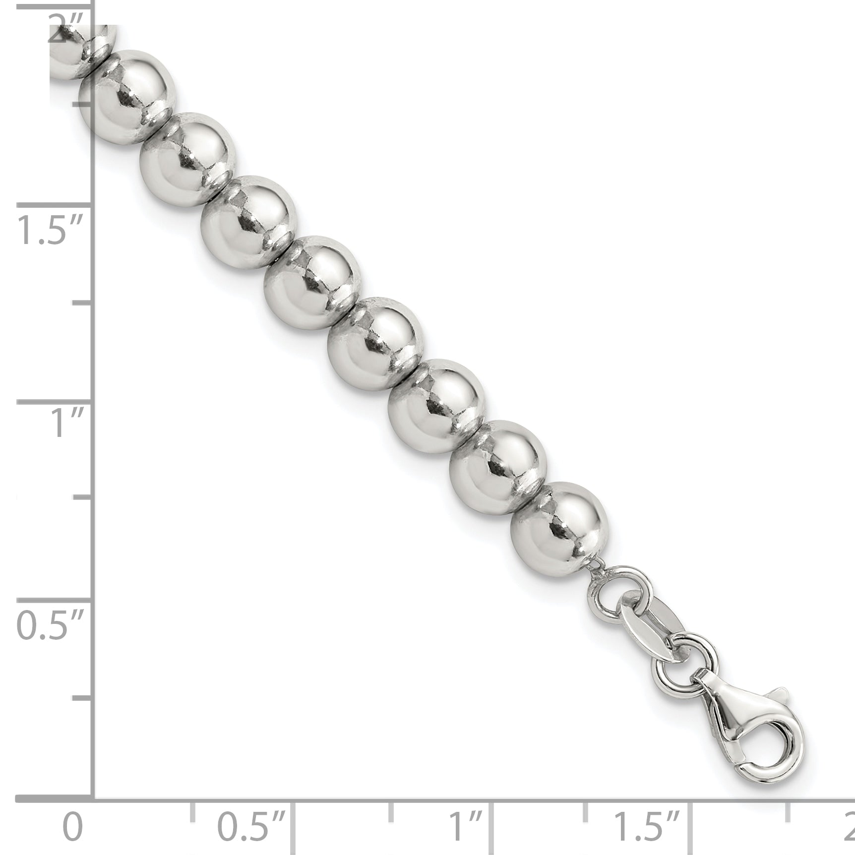 Sterling Silver Rhodium-plated 6mm Beaded 7.5in Bracelet