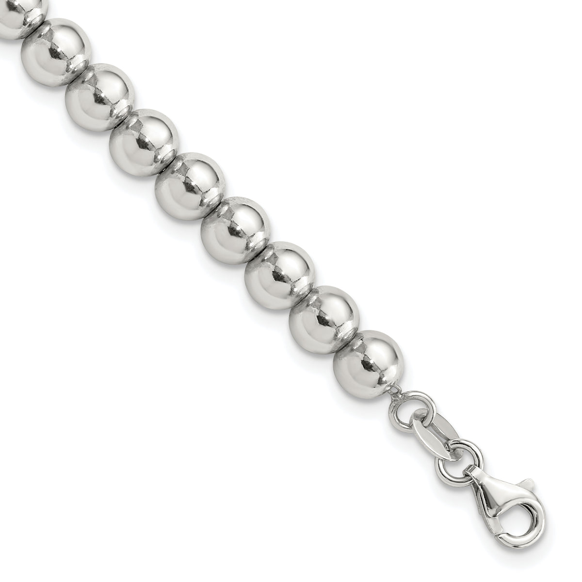 Sterling Silver Rhodium-plated 6mm Beaded 7.5in Bracelet