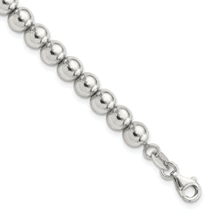 Sterling Silver Rhodium-plated 6mm Beaded 7.5in Bracelet