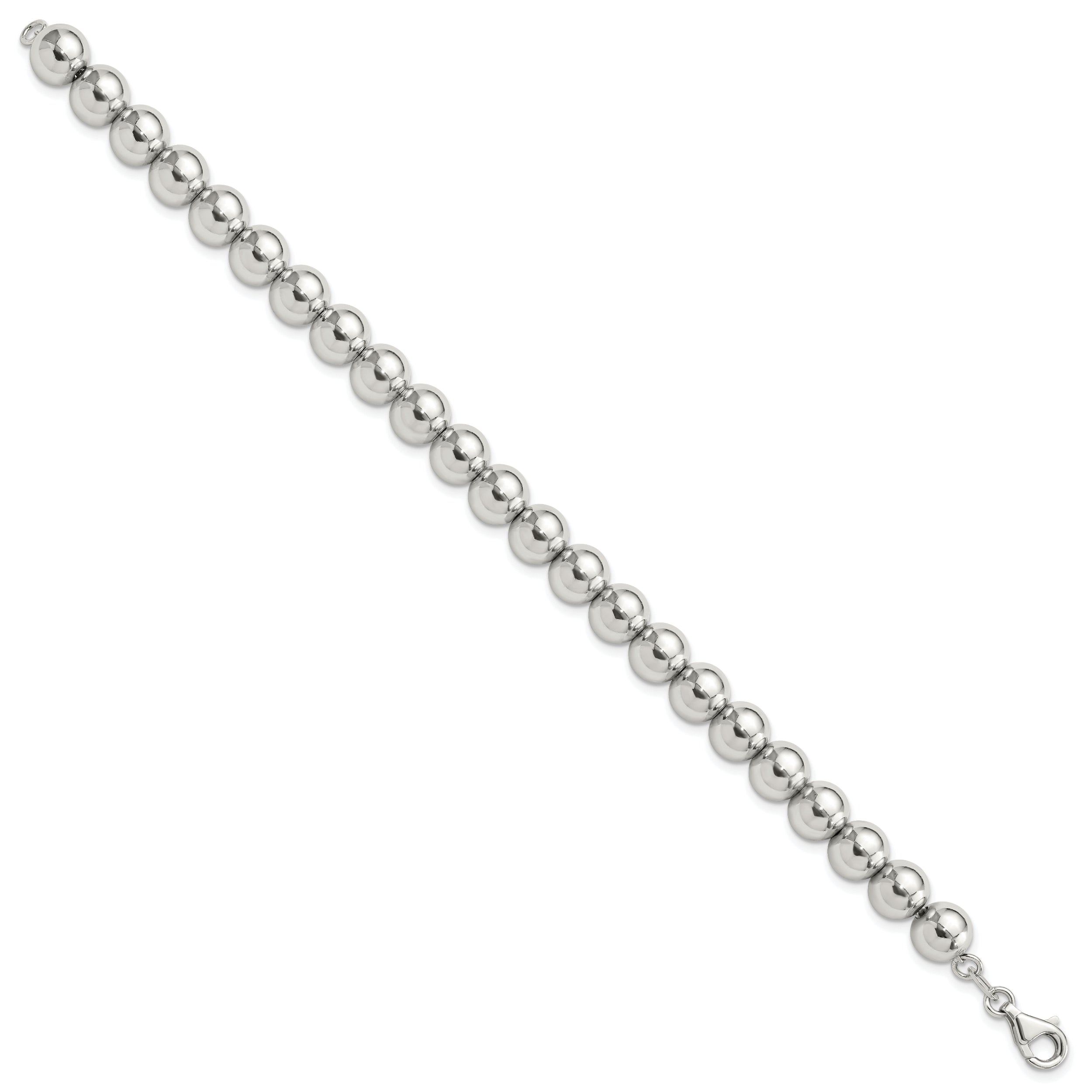 Sterling Silver Rhodium-plated 8mm Beaded 7.5in Bracelet