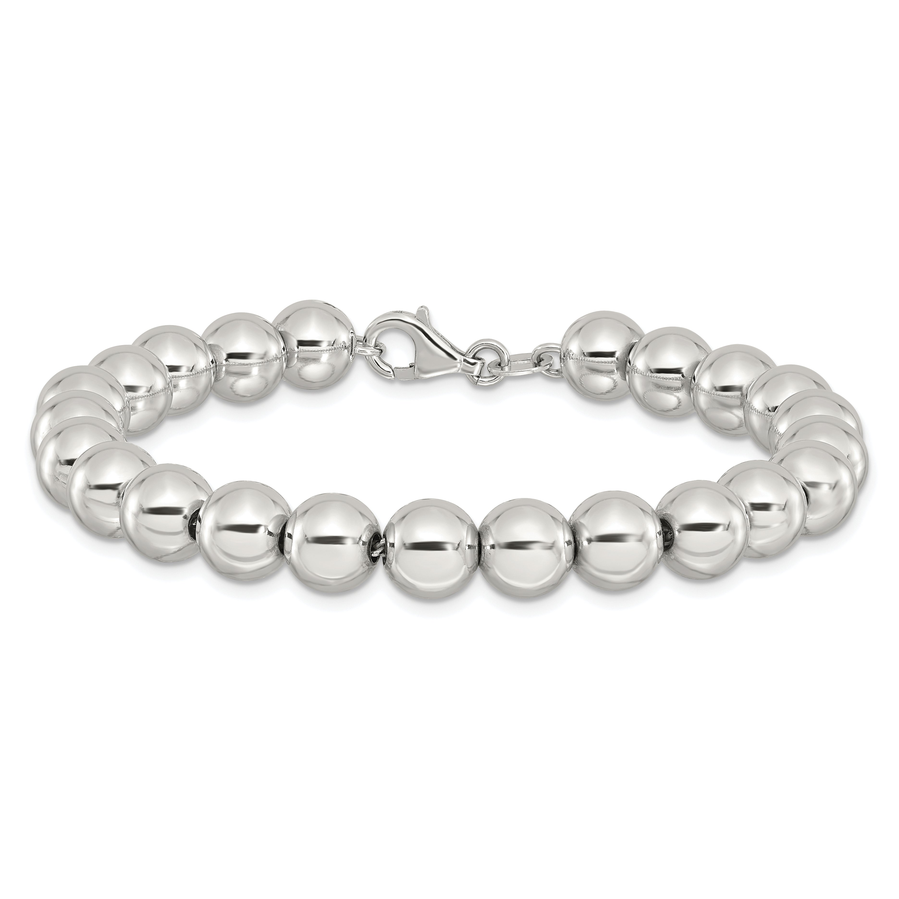 Sterling Silver Rhodium-plated 8mm Beaded 7.5in Bracelet