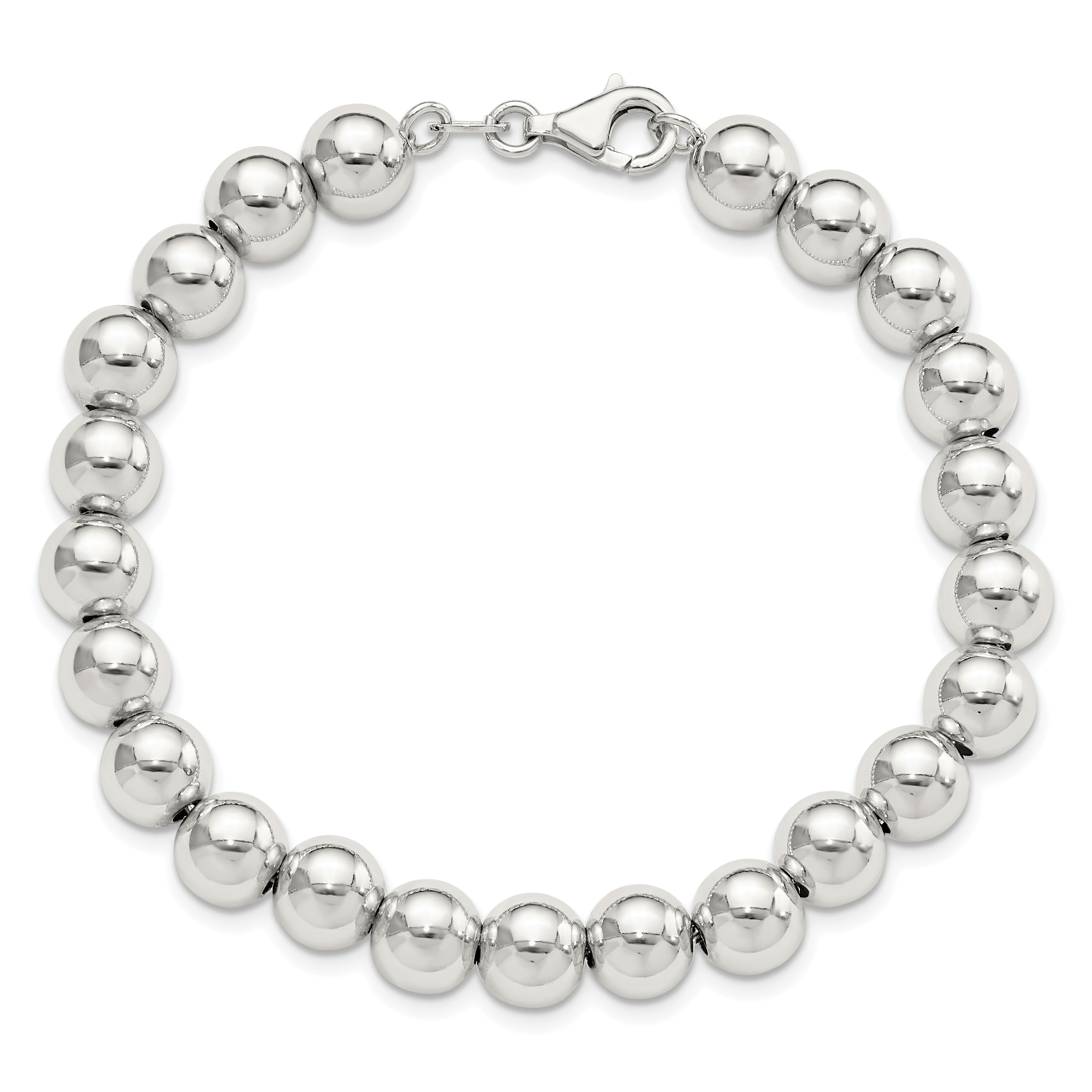 Sterling Silver Rhodium-plated 8mm Beaded 7.5in Bracelet