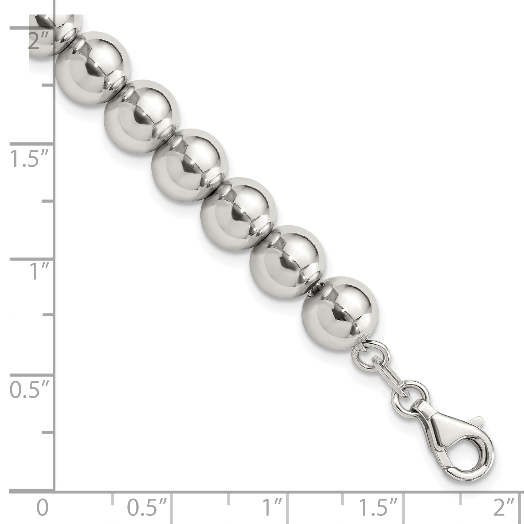 Sterling Silver Rhodium-plated 8mm Beaded 7.5in Bracelet