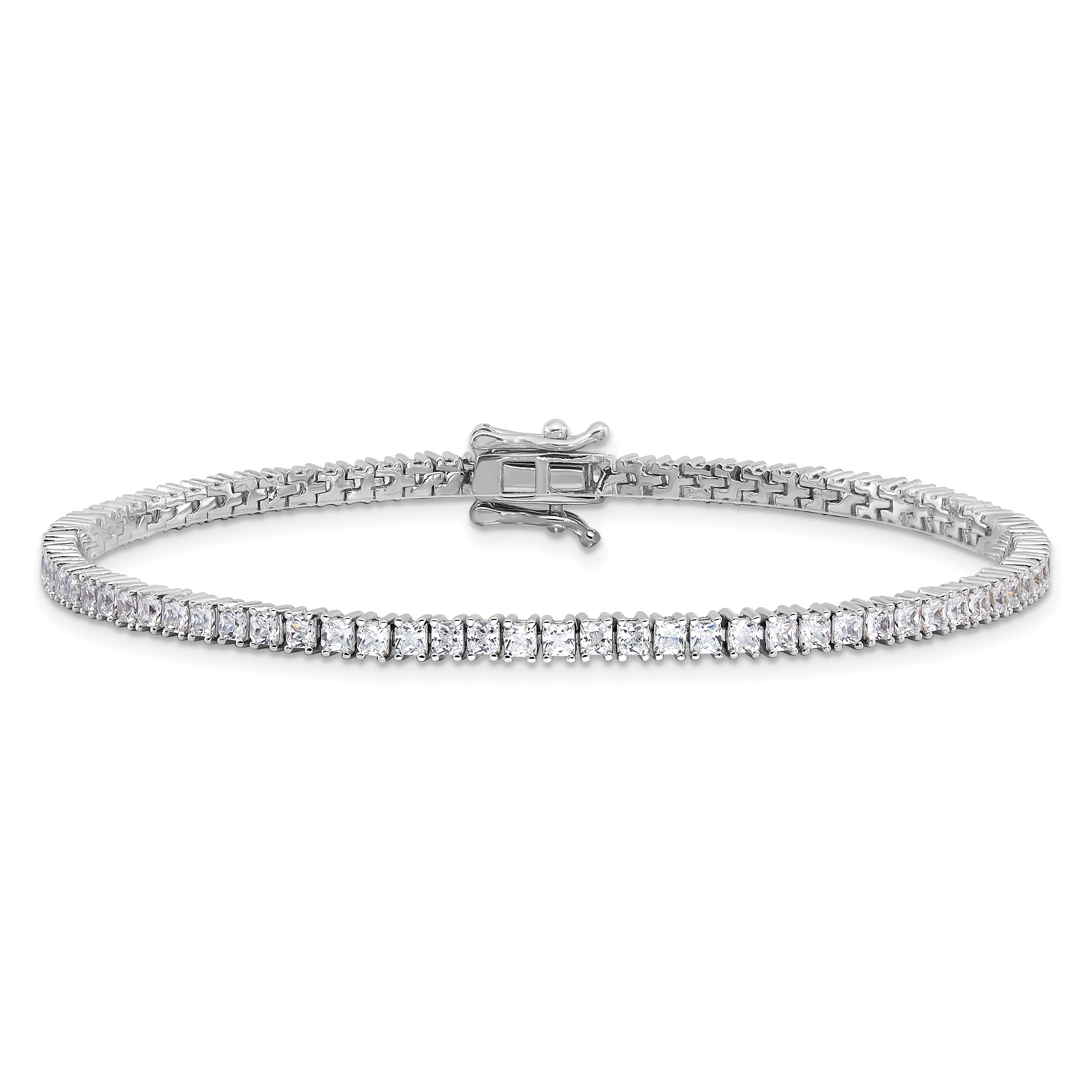 Sterling Silver Rhodium-plated 3mm Princess Cut CZ 7.75in Tennis Bracelet