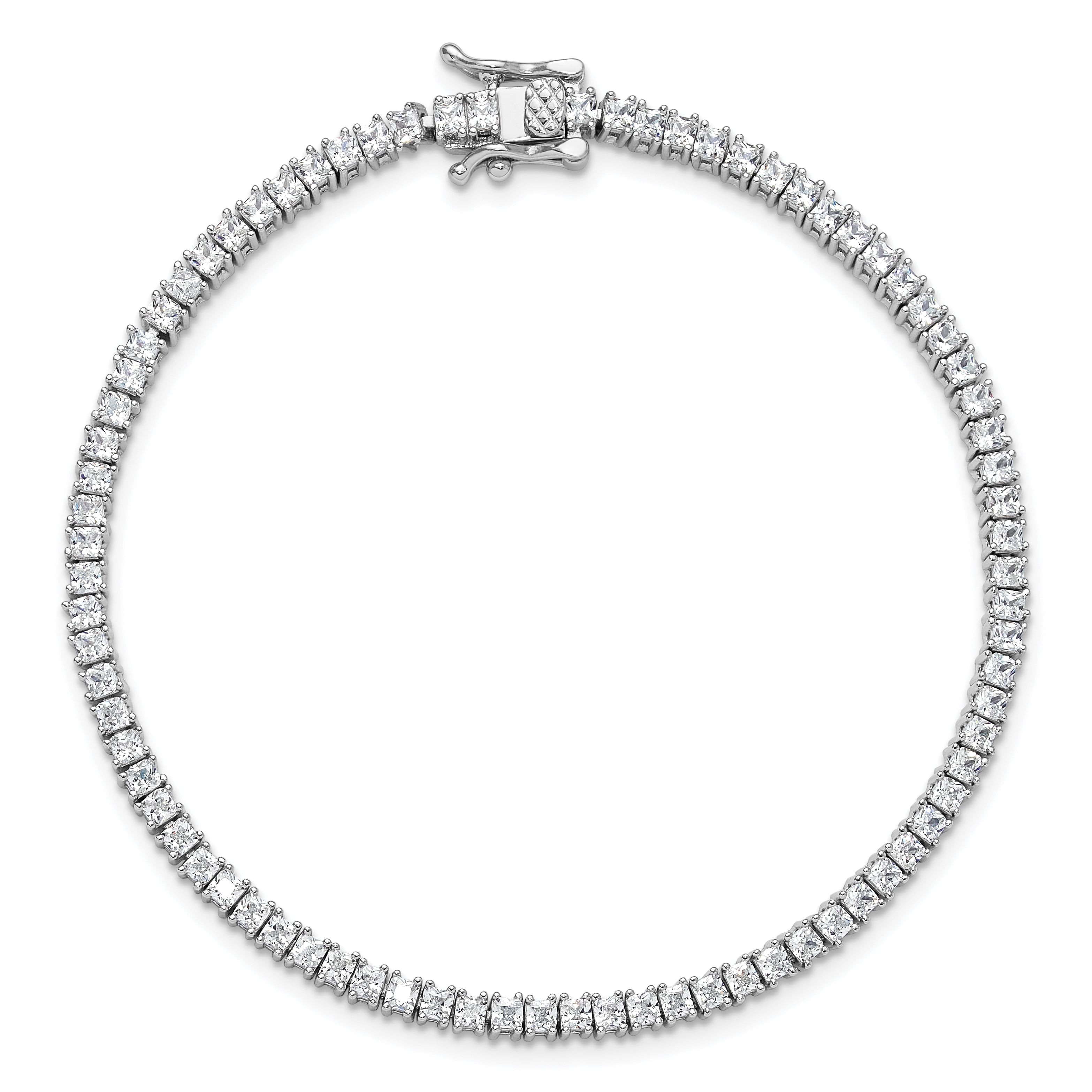 Sterling Silver Rhodium-plated 3mm Princess Cut CZ 7.75in Tennis Bracelet