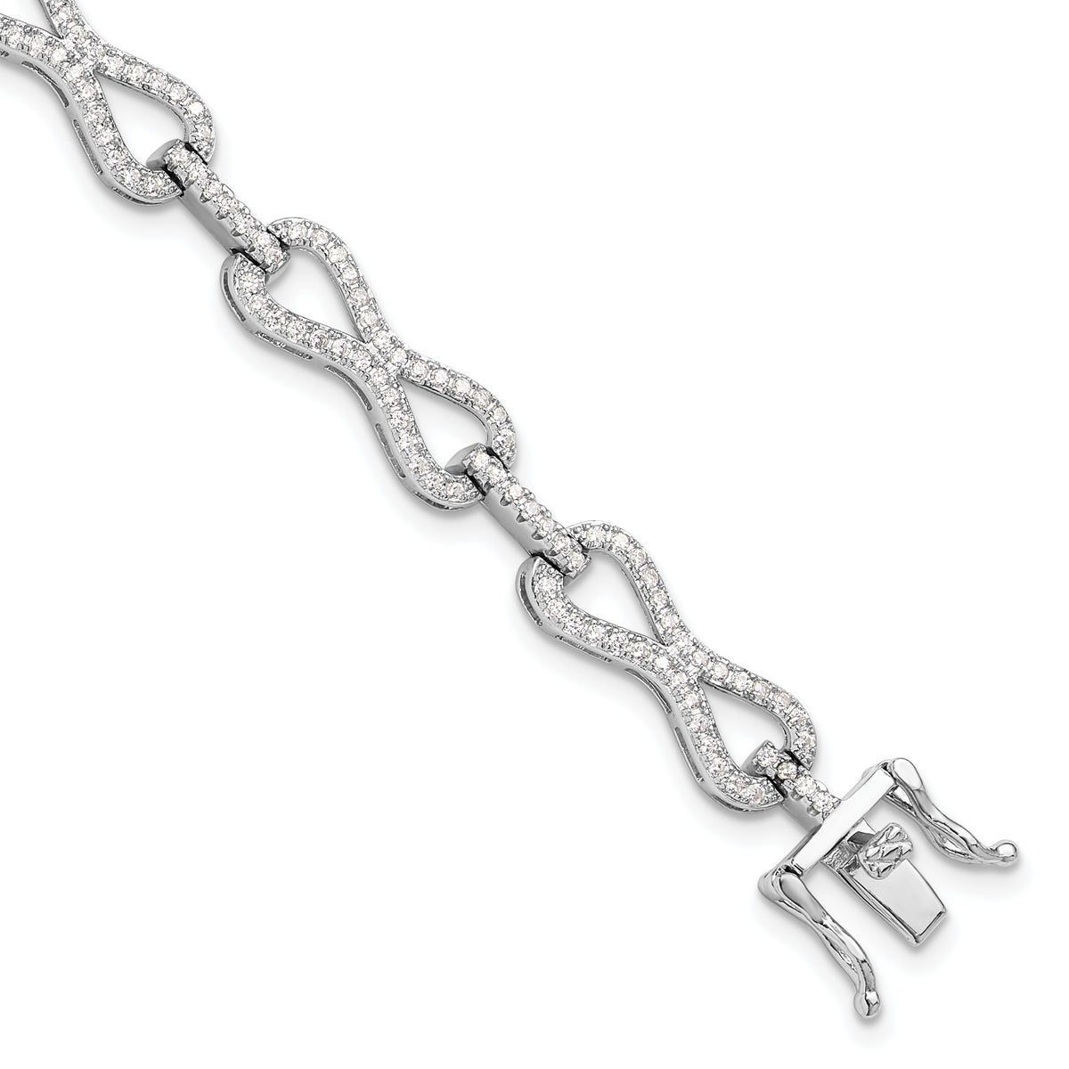 Sterling Silver Rhodium-plated CZ Infinity Link Bracelet