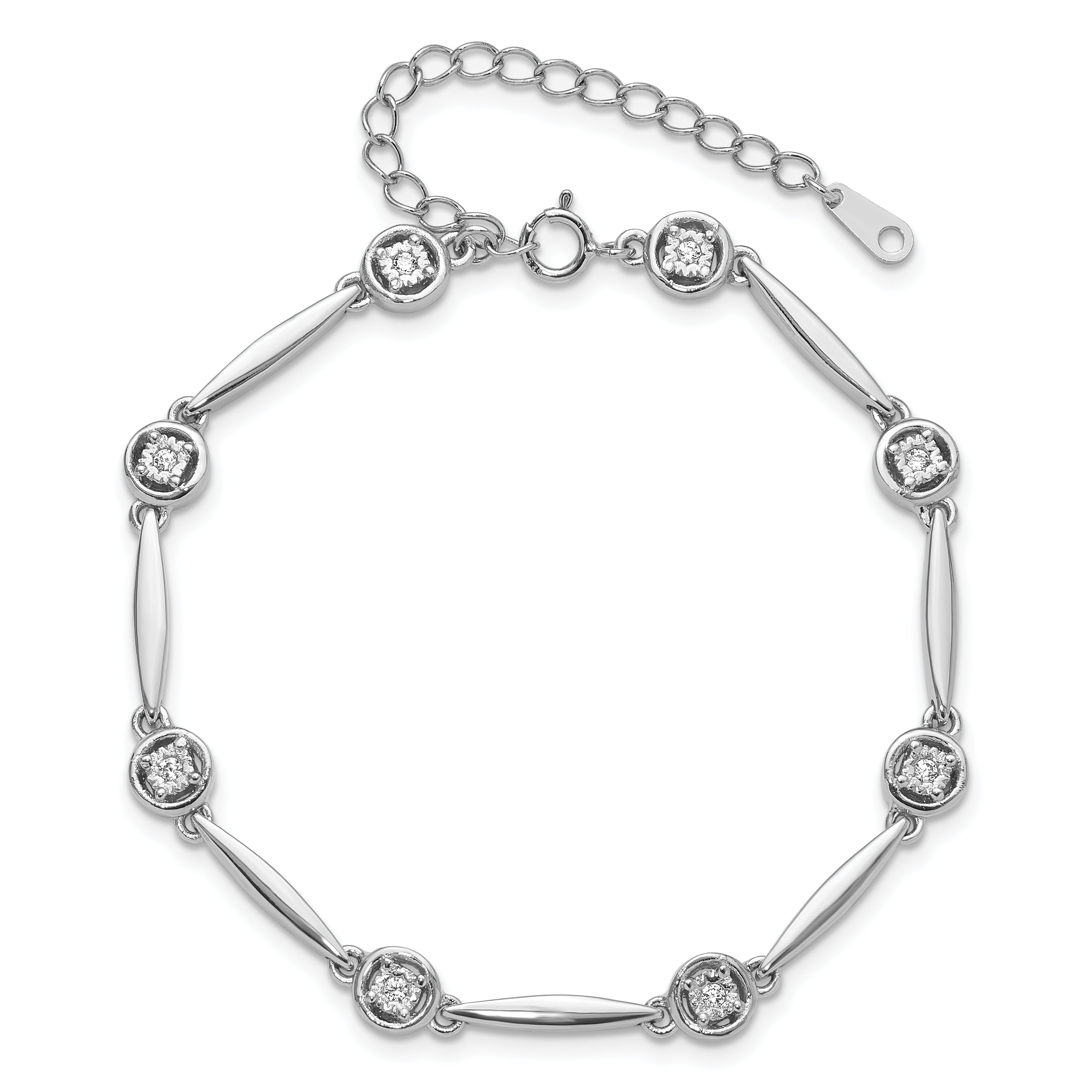 Sterling Silver Rhodium-plated Polished CZ w/ 2.25in ext. Bracelet