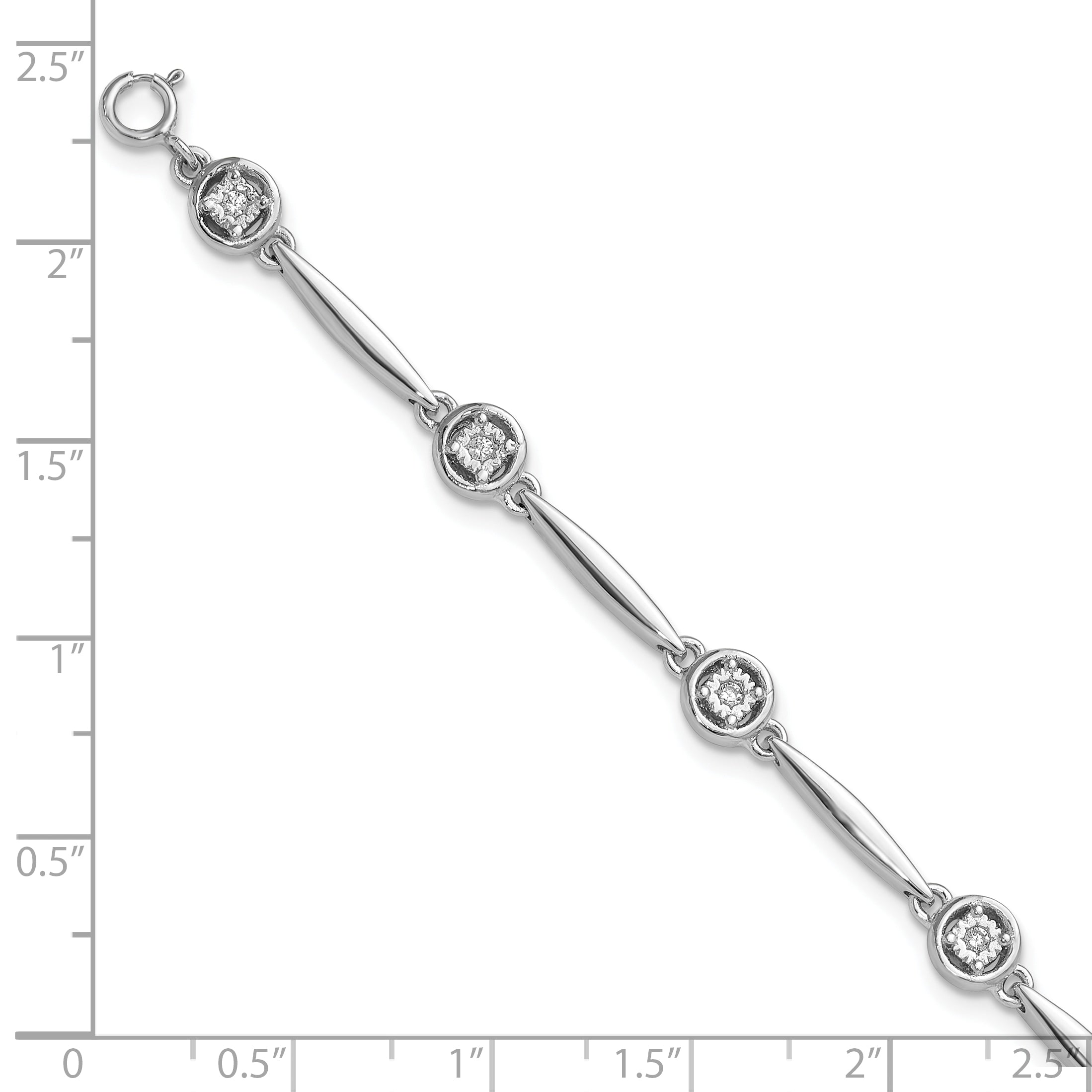 Sterling Silver Rhodium-plated Polished CZ w/ 2.25in ext. Bracelet