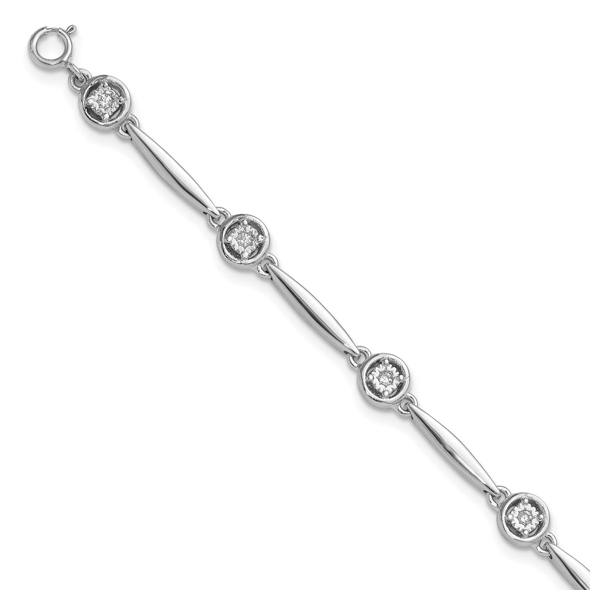 Sterling Silver Rhodium-plated Polished CZ w/ 2.25in ext. Bracelet