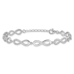 Sterling Silver Rhod-plated CZ Infinity Link w/1in ext. Bracelet