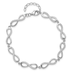 Sterling Silver Rhod-plated CZ Infinity Link w/1in ext. Bracelet