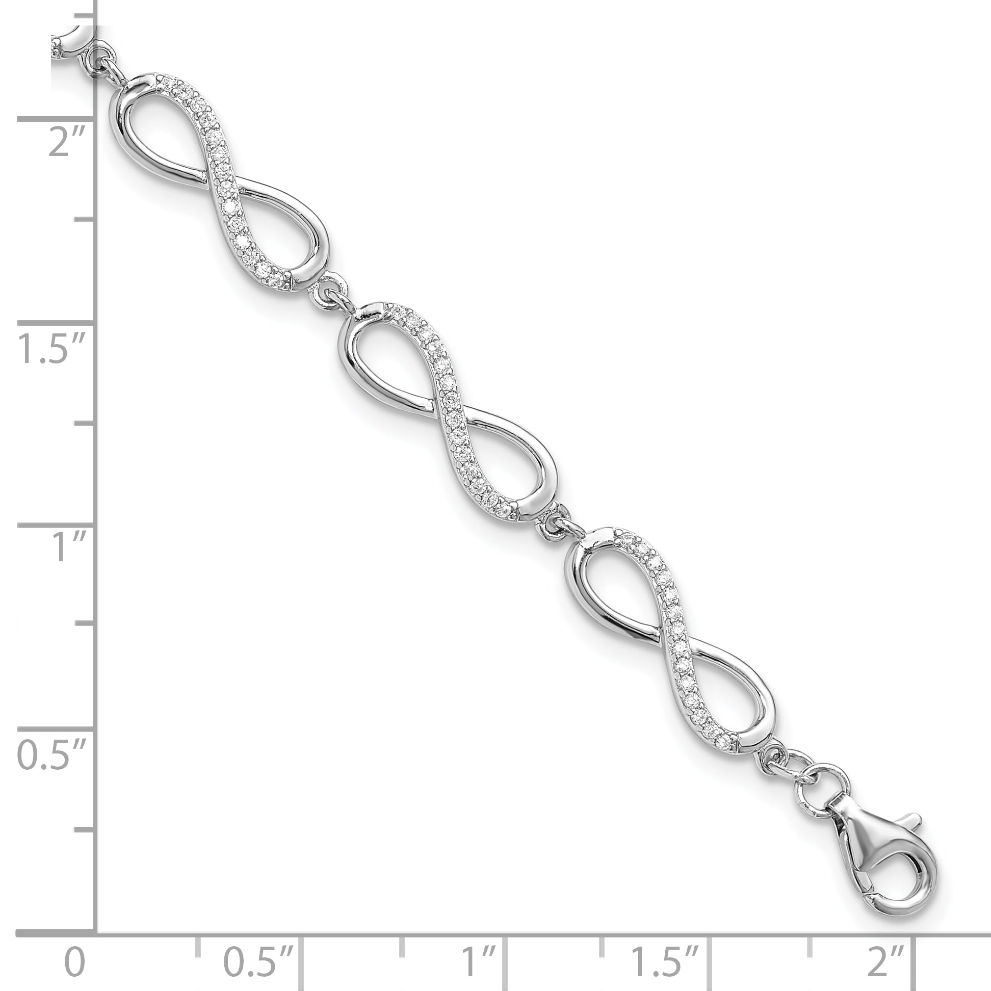 Sterling Silver Rhod-plated CZ Infinity Link w/1in ext. Bracelet