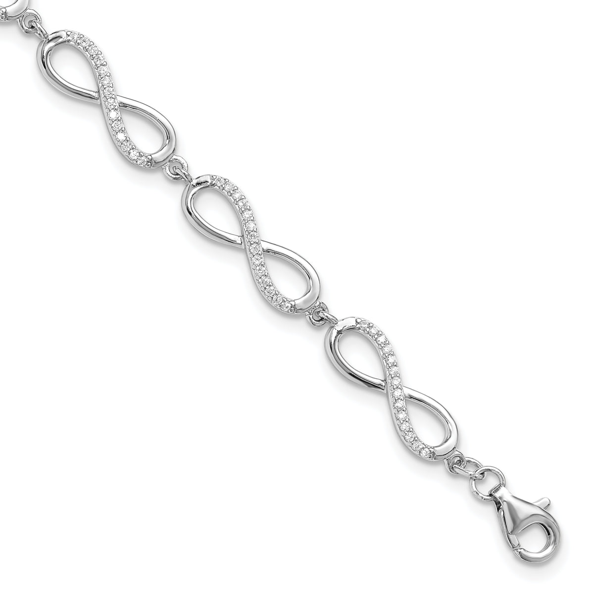 Sterling Silver Rhod-plated CZ Infinity Link w/1in ext. Bracelet