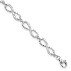 Sterling Silver Rhod-plated CZ Infinity Link w/1in ext. Bracelet