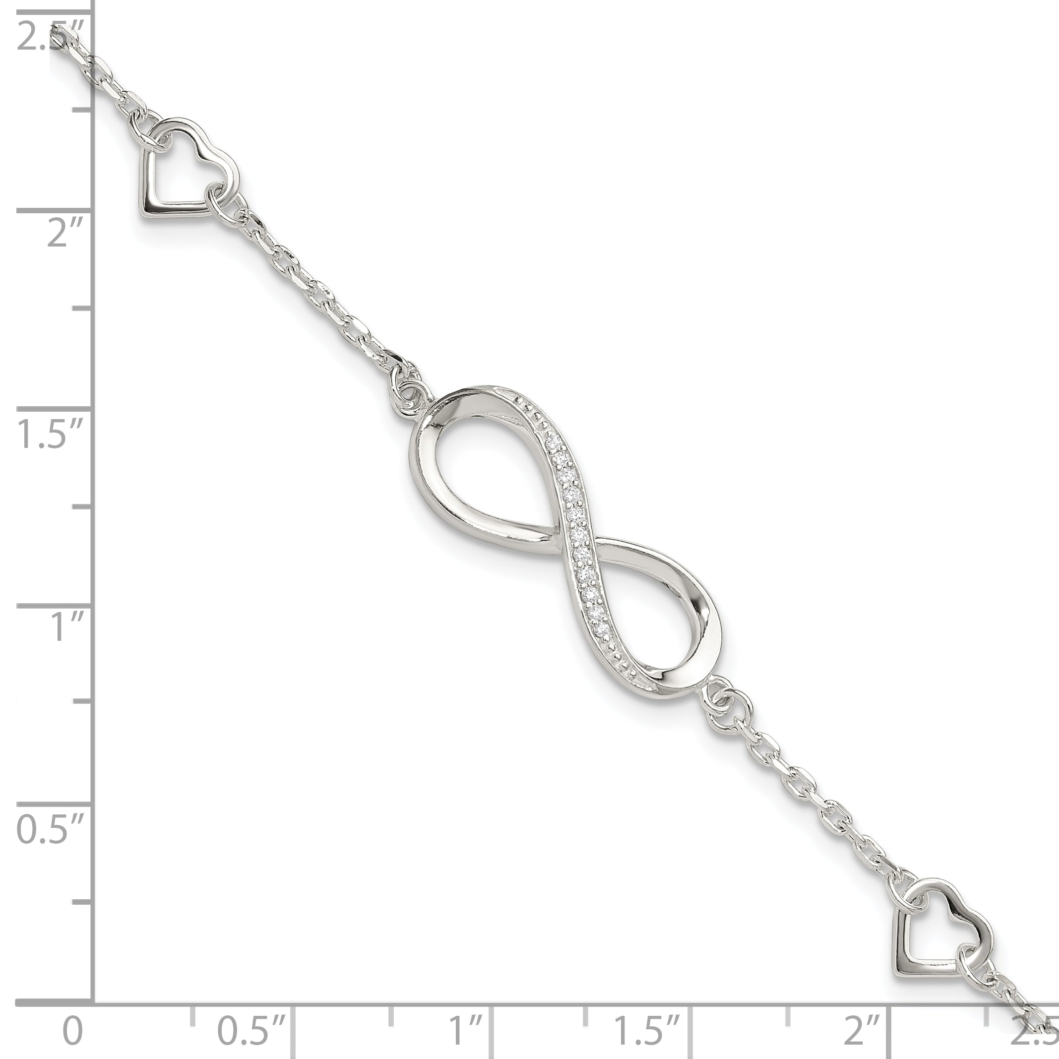 Sterling Silver Rhodium-plated CZ Infinity/Hearts 7in w/1in ext Bracelet