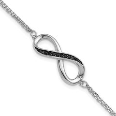 Sterling Silver Rhodium-plated Black Spinel Infinity 7in w/1in ext. Bracele