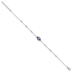 Sterling Silver RH-plated CZ Enamel Evil Eye 7in w/1in ext. Bracelet