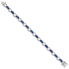 Sterling Silver Rhodium-plated White and Blue CZ Link Bracelet