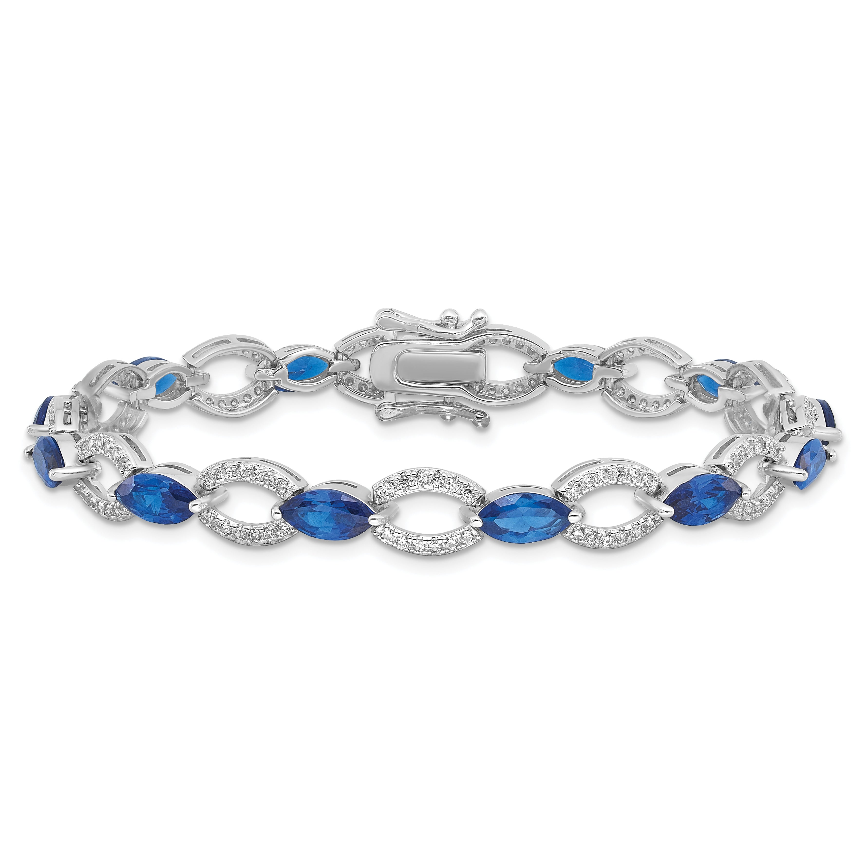 Sterling Silver Rhodium-plated White and Blue CZ Link Bracelet