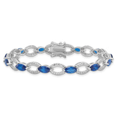 Sterling Silver Rhodium-plated White and Blue CZ Link Bracelet