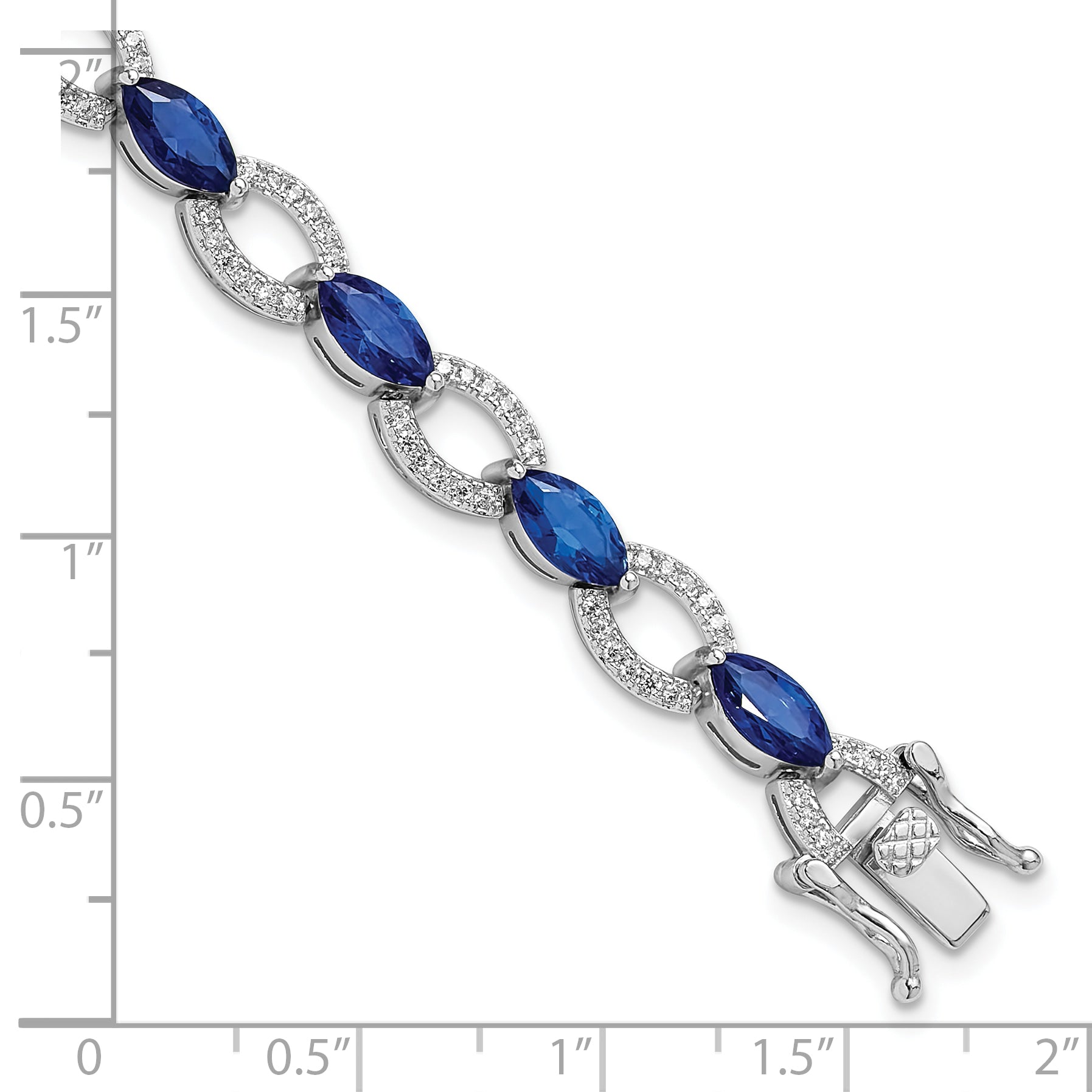 Sterling Silver Rhodium-plated White and Blue CZ Link Bracelet