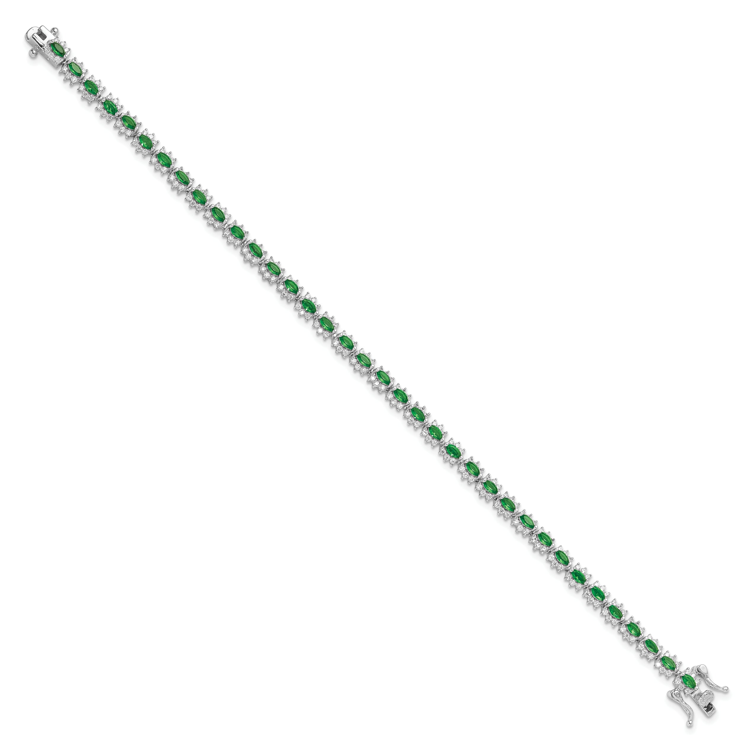 Sterling Silver Rhodium-plated with Green and White CZ 7.5in Bracelet