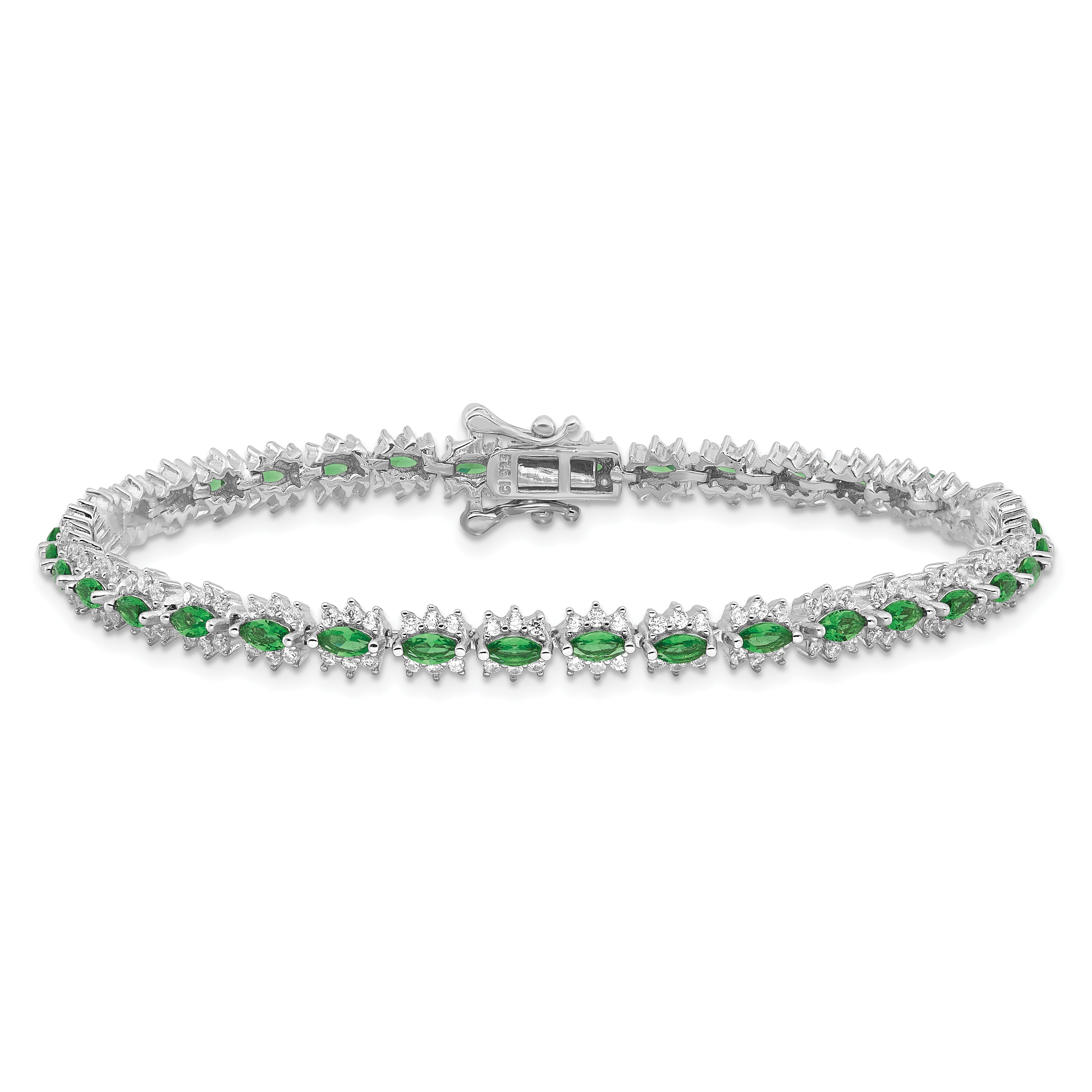 Sterling Silver Rhodium-plated with Green and White CZ 7.5in Bracelet