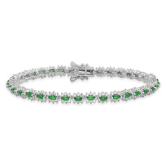 Sterling Silver Rhodium-plated with Green and White CZ 7.5in Bracelet