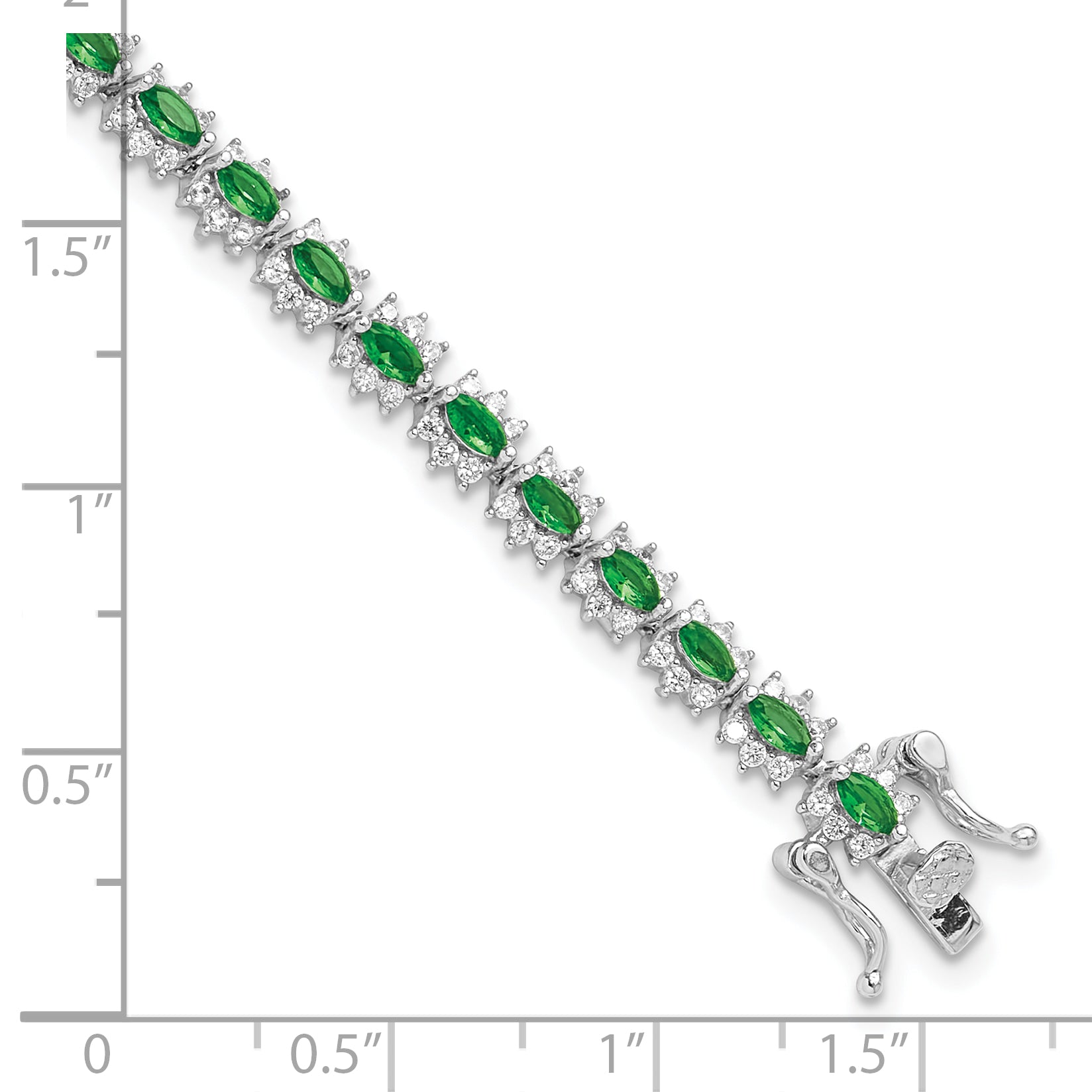 Sterling Silver Rhodium-plated with Green and White CZ 7.5in Bracelet