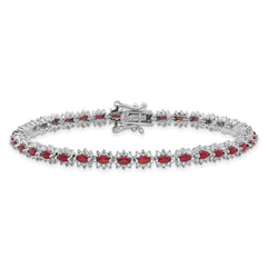 Sterling Silver Rhodium-plated with Red and White CZ 7.5in Bracelet